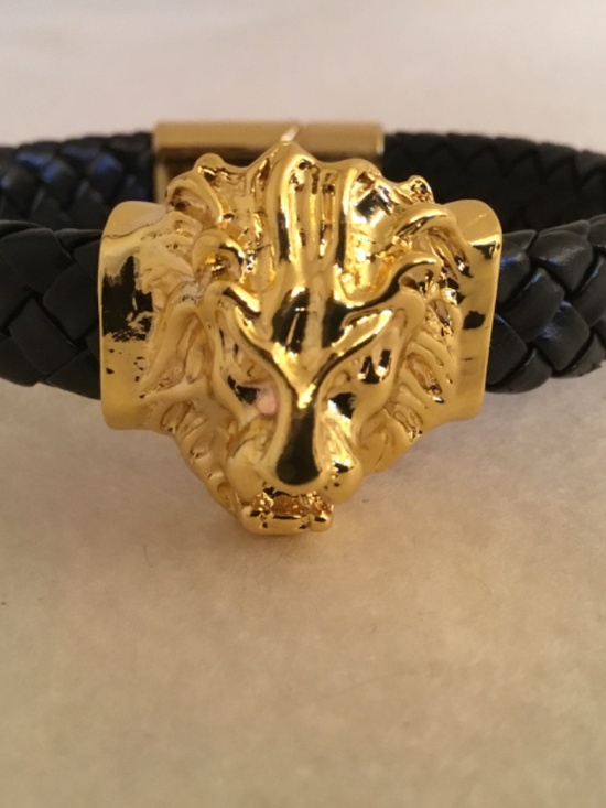 Men’s Black Woven Golden Lion Head Bracelet - Picture 2 of 7